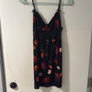 Black Floral nightgown with Lace Trim